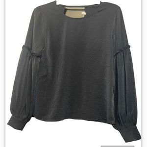 Patrizia Luca Milano Black Blouse Ruffle Sleeve Puff Sleeve Top Women